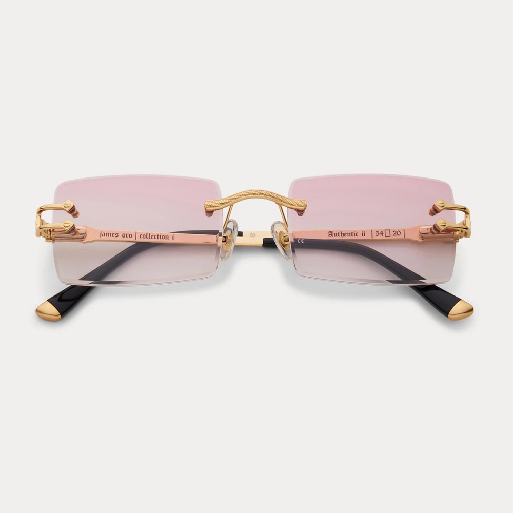 James Oro Grail 54-20 Gold Frame Pink See-Through Lens Sunglasses